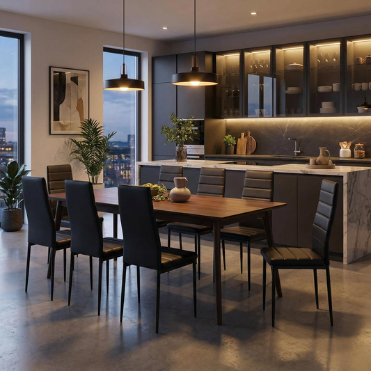 FurnitureR Modern Upholstered Dining Chair with High Back, Faux Leather Padded Seat, Ergonomic Chair for Kitchen, Dining Room, Living Room