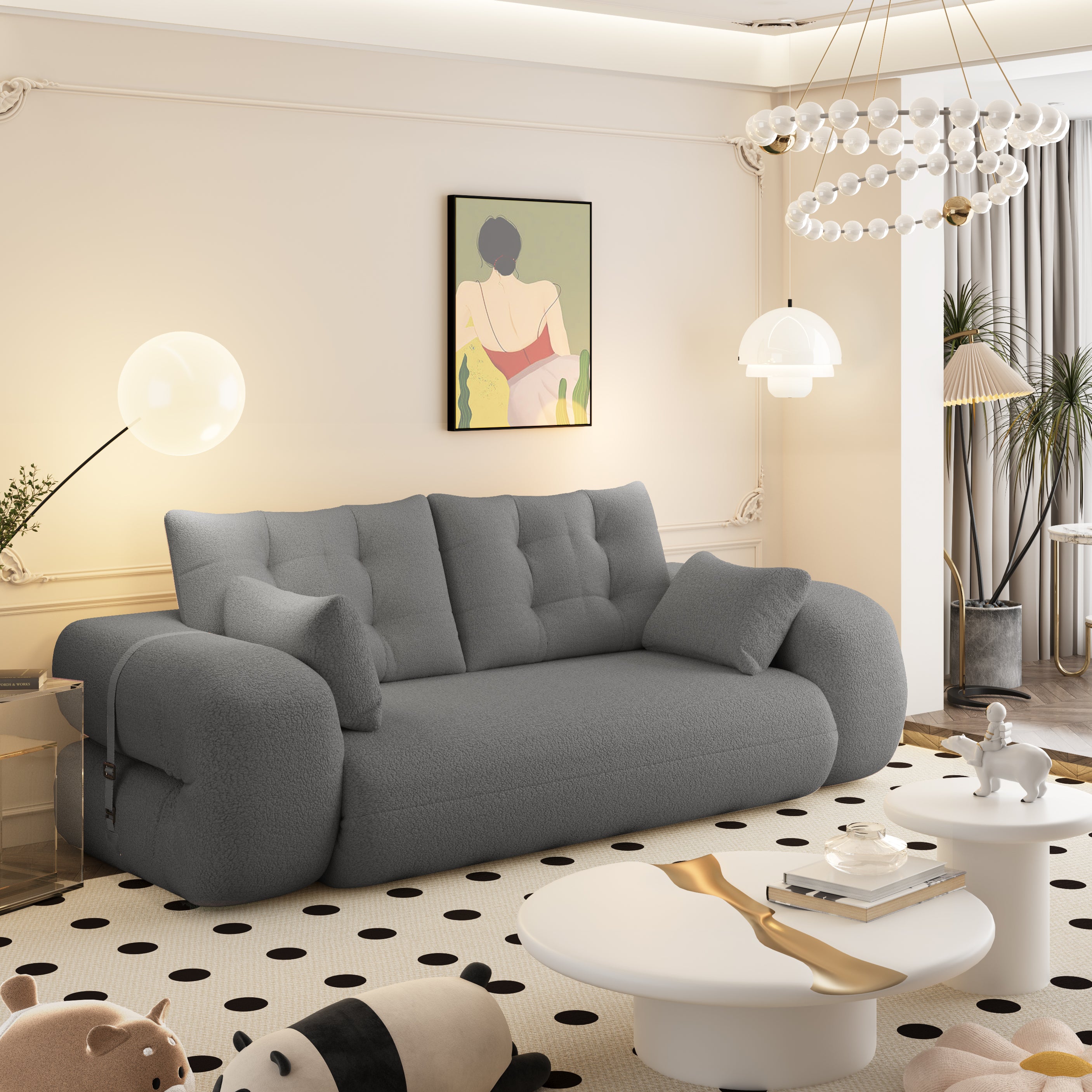 FurnitureR Human Dog Bed, Multi-Functional Foldable Sofa Bed, Teddy Fabric, Foam-Filled, 3-in-1 Convertible Couch, 78.7